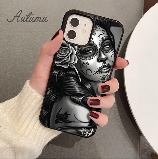 Mexican Skull Girl tattooed Art Phone Case for iPhone 17 Air 15 16 16e 11 12 13 14 Pro Max Plus Cover coque Fundas
