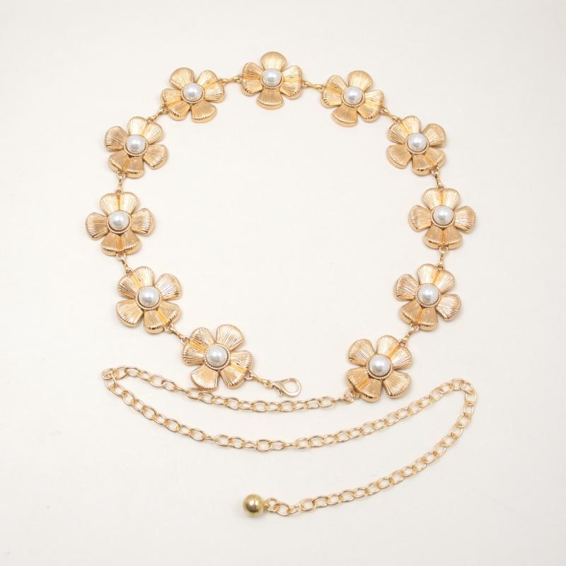 Fashion Imitation Pearl Metal Flowers Waist Chain For Women Elegant Sexy Body Waist Chain Jewelry Gift