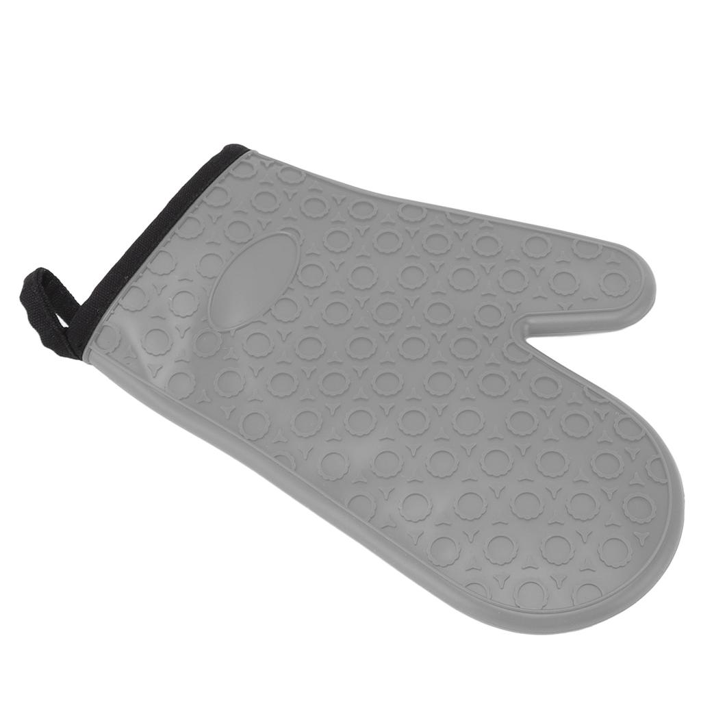 Silikon-Ofenhandschuh Hochtemperaturbeständig Wasserdicht Rutschfest Küchenbackhandschuh mit Baumwollfutter Grau