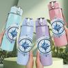 1PC Blue Sketch Compass Navigation 750ml Color Plastic Sports Water Bottle Leakproof Flip Straw Lid Suitable for Sports Office Home Use