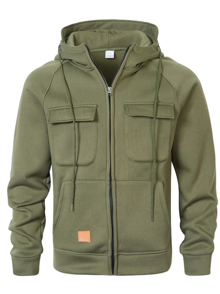 

Spring Autumn Winter Hooded Loose Stand-up Collar Casual Sweater Men s Multi-pocket Cardigan Zip Jacket Comfortable Fit Skin-friendly Breathable Tops 3XL