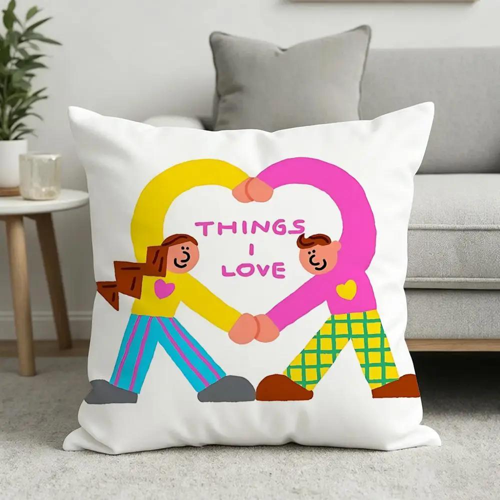 Couple Heart Flat Cushion Cover Soft Short Plush Cushion Cover 50x50 45x45 Zipper Pillowcase Home Decor