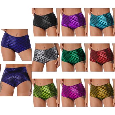 Womens Shiny Fish Scale Booty Shorts Mermaid Cosplay Panties Swimwear