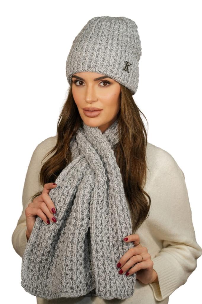 Winter Set Hat with Scarf Color Light Gray Kamea-Cosmos