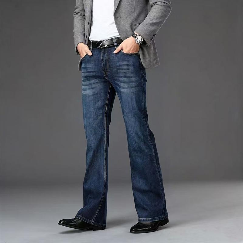 Men's Dark Blue Flare Jeans – Mid Rise Bootcut with 5-Pocket & Retro Style, Perfect for Casual Daily & Streetwear Fashion