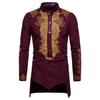 Camisa Masculina Média Branca com Gola Alta e Estampa Banhada a Ouro