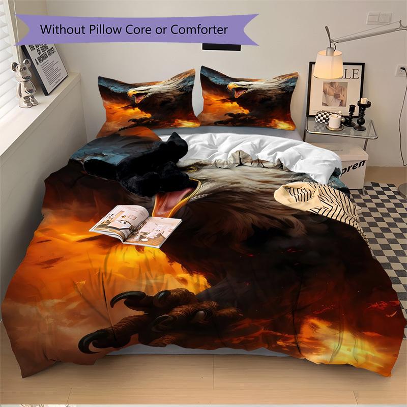 3pcs Eagle, Fire Duvet Cover Set -Includes 1 Duvet Cover and 2 Pillowcases, No Quilt Core, All-Season Home Decor  Yy251111150