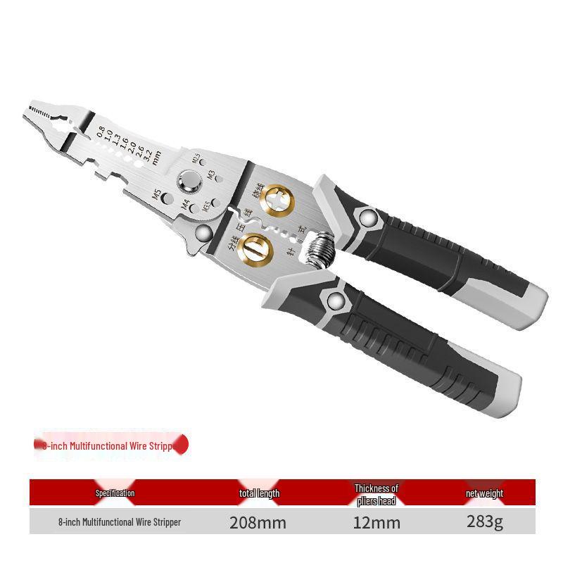 Universal Multifunctional Wire Stripper & Cutter for Electricians: Stripping, Crimping, Winding, and Cutting Tool for Industrial Wiring.