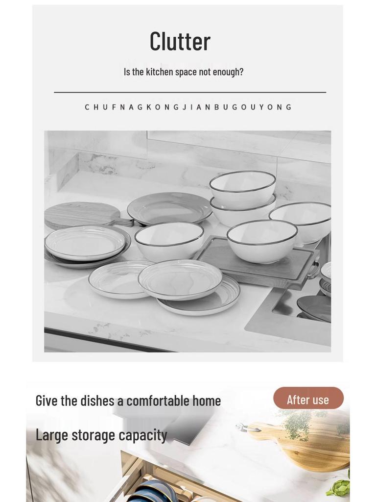 Ausziehbarer Schubladenorganisator aus Edelstahl mit Schüssel- und Tellergestell für Küchenschränke