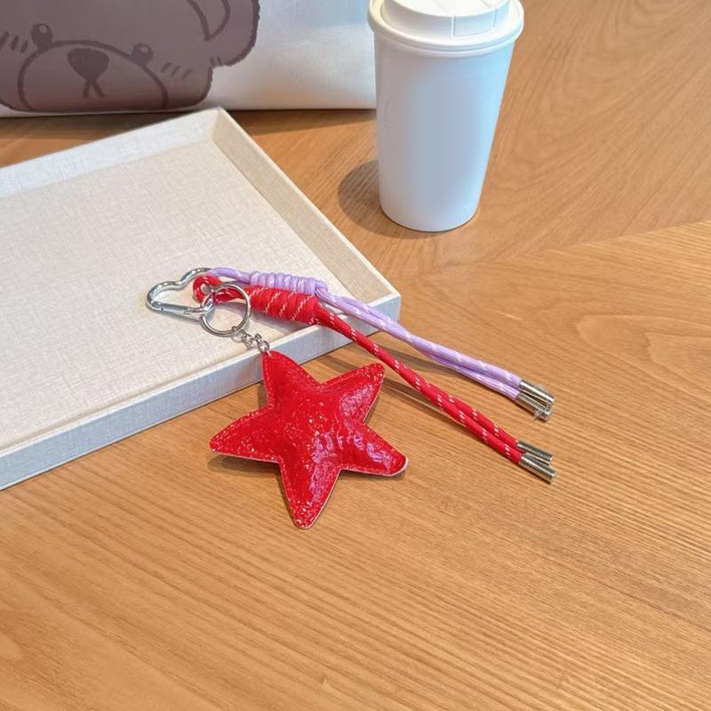 Fashion Starfish Keychain with Cute Balloon Dog Leather Charm Maximalist Braided Rope Bag Ornaments Women's Accessory