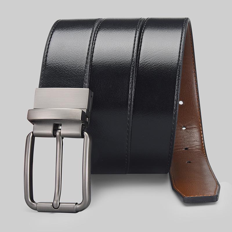 Extra Long Men's Reversible Leather Belt with Rotatable Pin Buckle