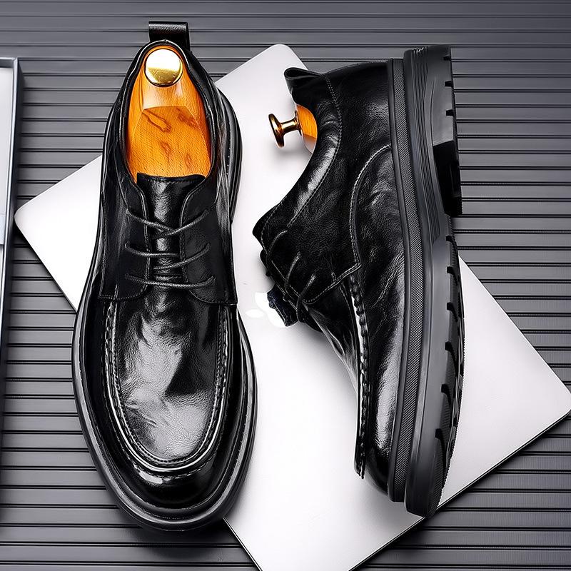 New 2025 Fashion Versatile Hand-scratched Leather Men's Shoes Business Dress Cowhide Shoes Men's Casual Lace-up Wedding Shoes