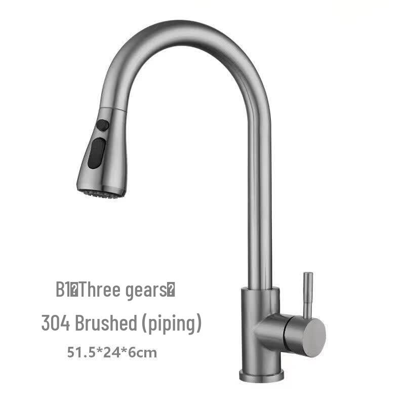 304 Stainless Steel Pull-Out Kitchen Faucet - Single Cold
