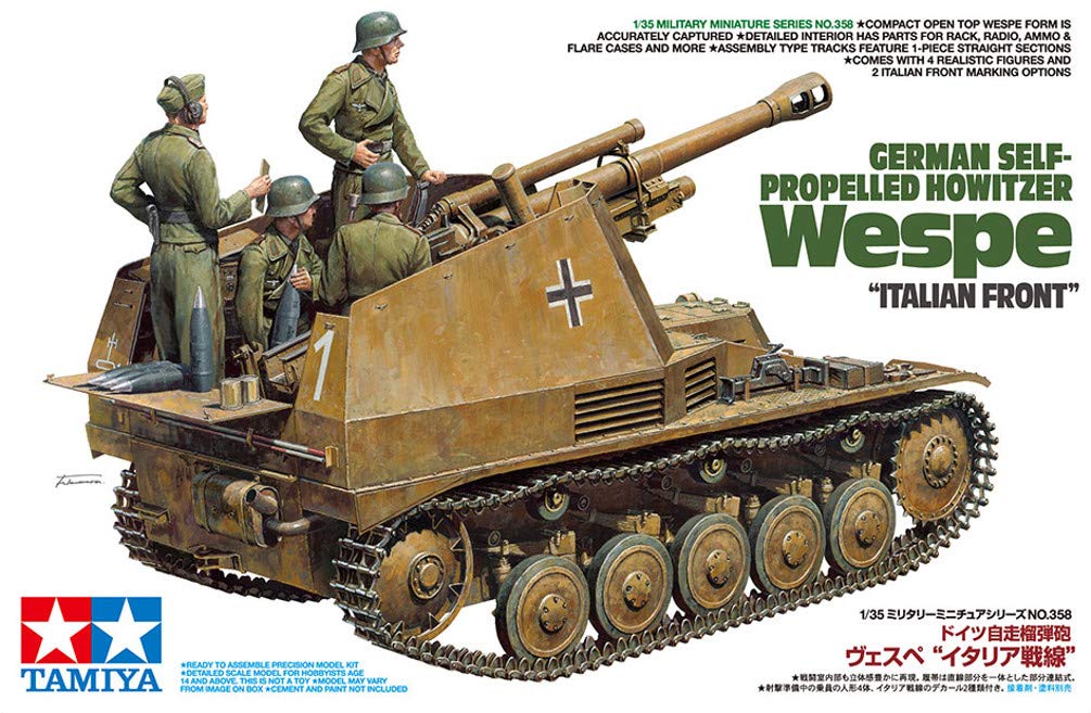 Tamiya 1/35 Military Miniature Series No. 358 German Self-Propelled Howitzer Wespe, Italian Front, Plastic Model Kit 35358