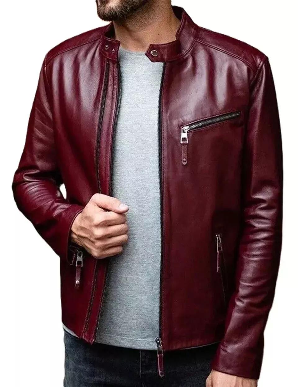 

Новая мужская куртка Maroon из натуральной овчины, натуральная кожа ручной работы, мягкая, стильная XL малиновый