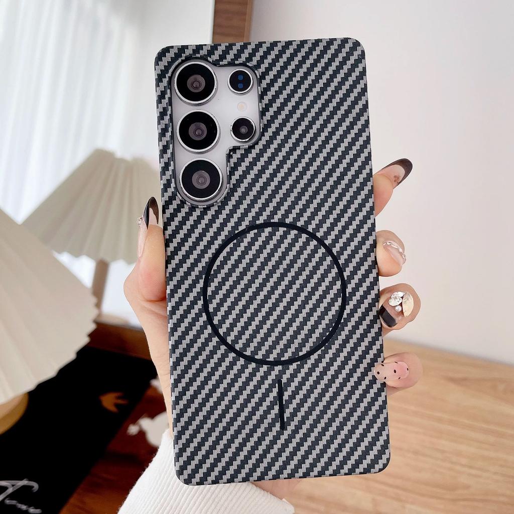 Carbon Fiber Pattern Magnetic For Magsafe Case For Samsung S25 S24 S23 S22 Note 20 Plus Ultra FE Frameless Matte Bumper Cover
