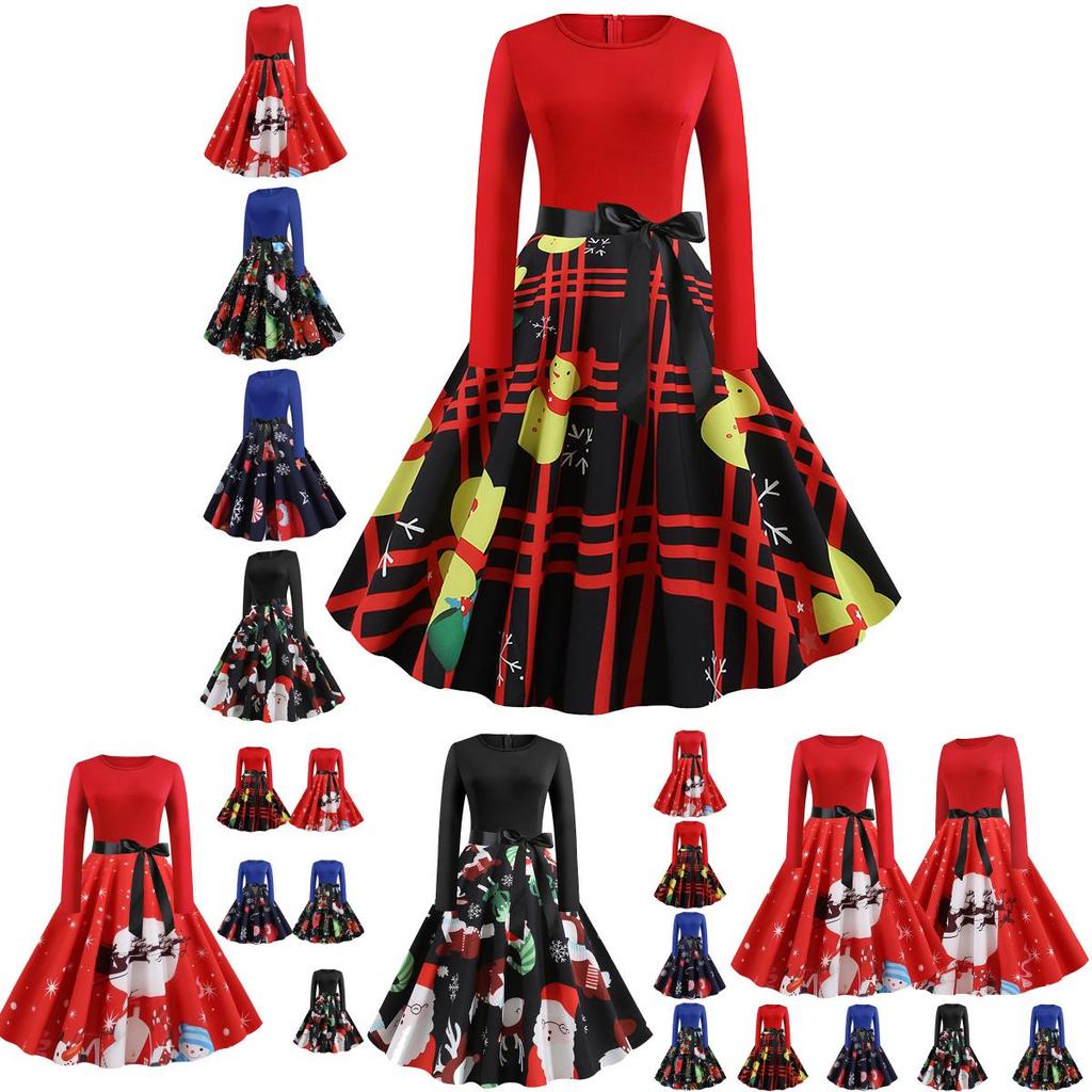 Elegant Women Long Sleeve Christmas Costume Dress In Vintage Santa Style