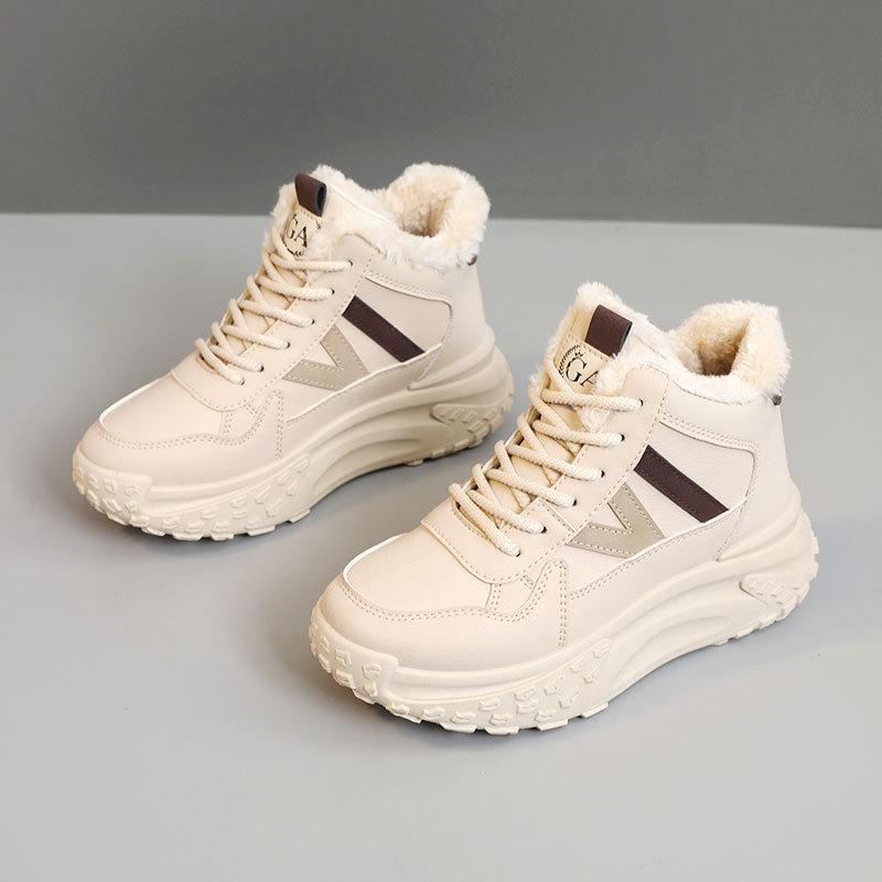 

HY936 new winter platform sports casual women s cotton shoes warm middle help color matching and velvet students simple 35 хаки