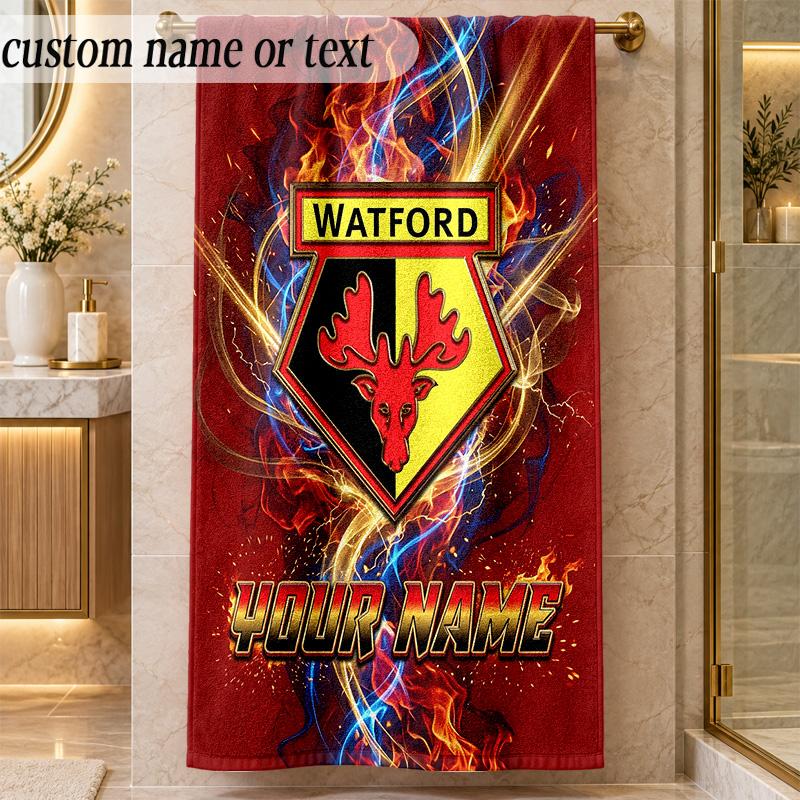 Beach TowelWatford FC Custom Name Text Personalized Soft Towel for Beach Pool Indoor Home Decor Gift
