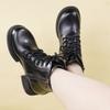 New Women'S British Style Lace-Up Boots - Leather Ankle Boots With Side Zipper & Chunky Sole, Spring/Fall Fashion Booties
