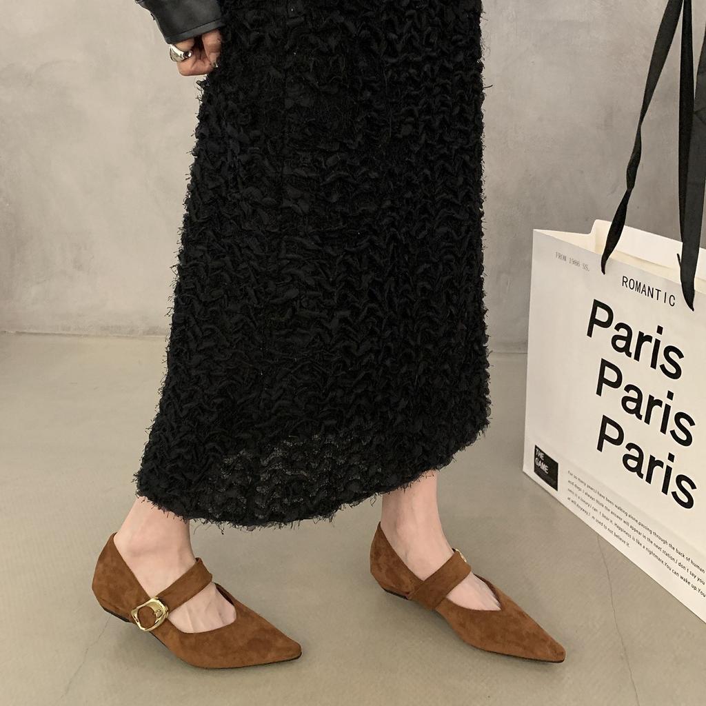 Suede inner height increase pointed tip shallow mouth single shoes women's spring and autumn new gentle fairy Mary Jane shoes
