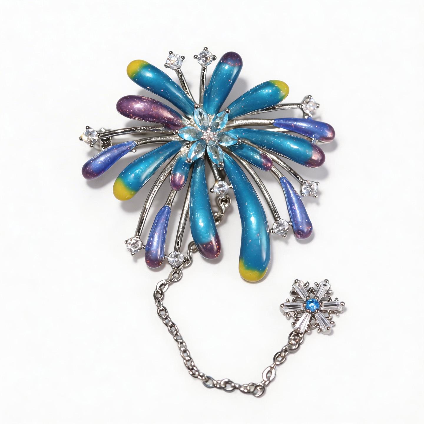 Bo Xin Yun Gold-Plated Copper Zirconia Fireworks Brooch – Enamel National Day Festival Corsage Gift