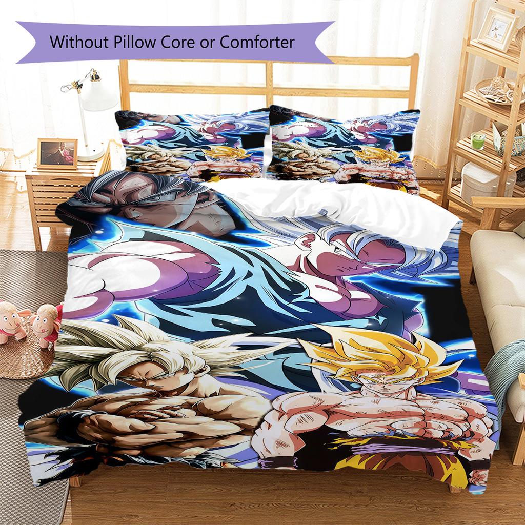Dragon Ball Z Pattern Bedding,Quilt Set Quilt Cover Pillowcase Home Birthday Gift (1 * Duvet Cover + 2 * Pillowcase, Without Core)