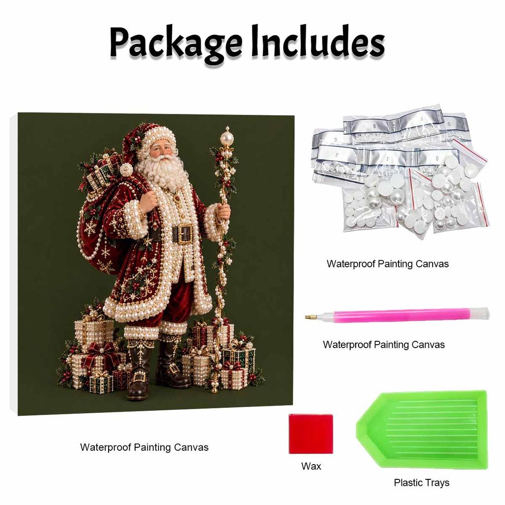 Creative DIY Framed Pearl Art Kit with Christmas Santa Claus Pattern Sparkling Bead Canvas Ready to Display Relaxing Gift for Adults Projects