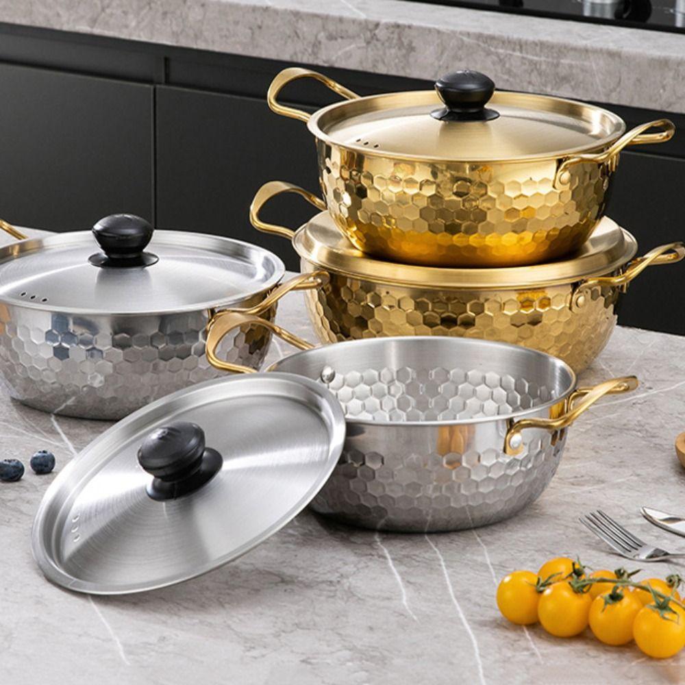 Stainless Steel Soup Pot Double Handle Milk Pot Hot Pot Korean Ramen Pot  Induction Cooker