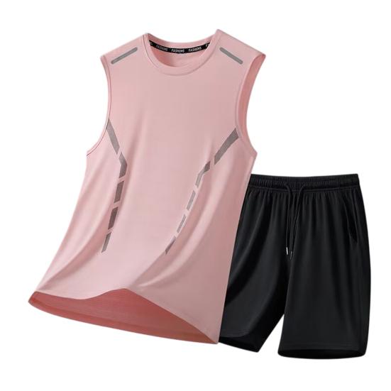 

2 шт./комплект Мужской летний наряд О-образный вырез Без рукавов Жилет Эластичный Пояс на завязках Шорты Комплект Свободный крой Быстросохнущий Спортивная одежда Фитнес Тренировка Повседневный M