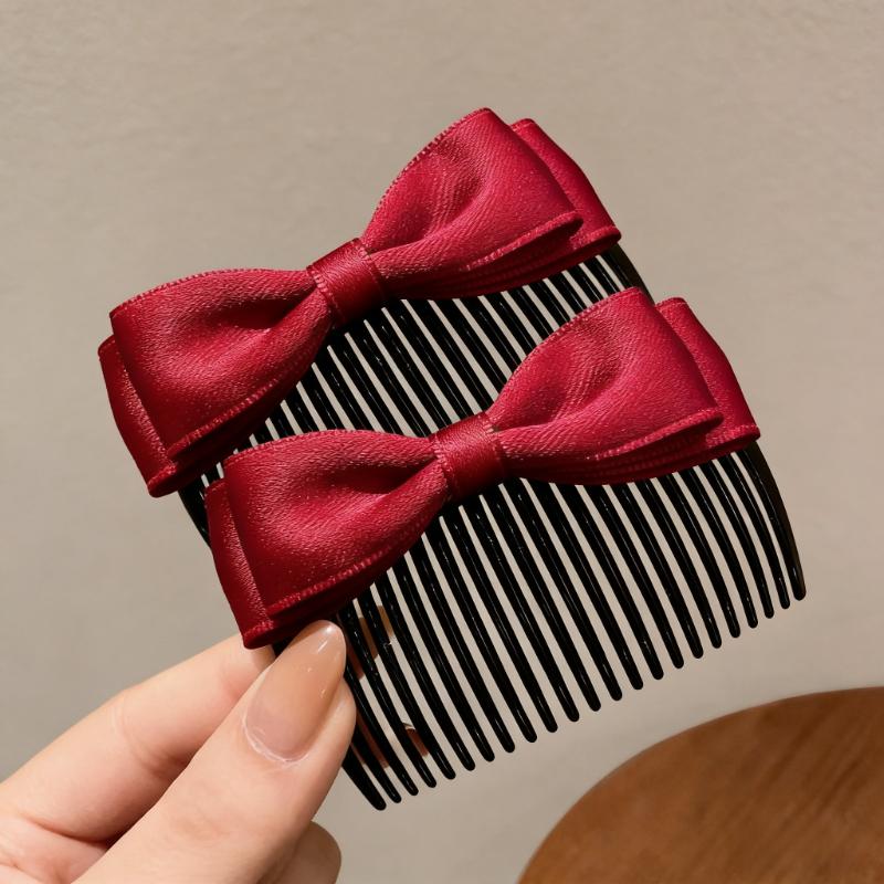 3Pcs Bow Hair Comb, Headgear, Comb in The Back of The Head, Hairpin Temperament, Upside Down Comb in The Forehead, Bangs Finishing, Side Comb.
