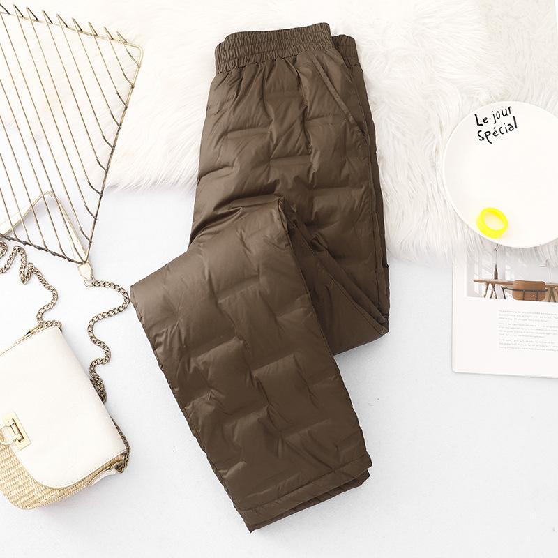 Vintage Quilted Pants Women Winter Warm Trouser Cotton-padded Pants Casual Design Pockets Elastic Waist Korean Chic Black Pants