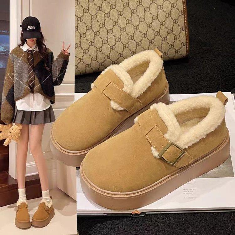 Thick-soled fluffy Birkenstocks new winter low-top snow boots piled and thickened warm cotton shoes