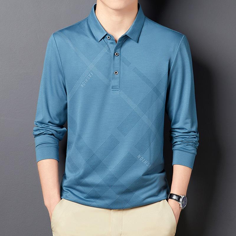 Summer New Men's Short-Sleeved Lapel Polo Shirt Young and Middle-Aged Men's Thin Fashion Thin Striped Top
