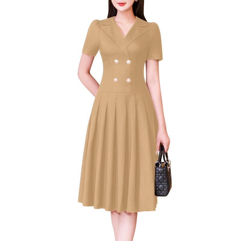 

ZANZEA Женское повседневное свободное плиссированное платье с отложным воротником и короткими рукавами 4XL хаки
