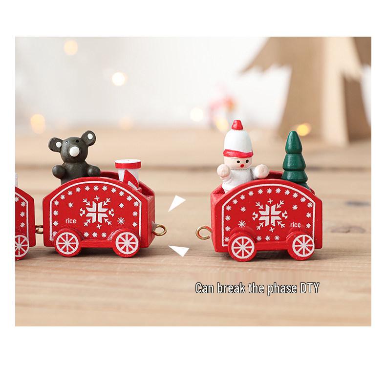 Wooden Snowman Train Christmas Tree Ornaments for Desktop or Shop Window