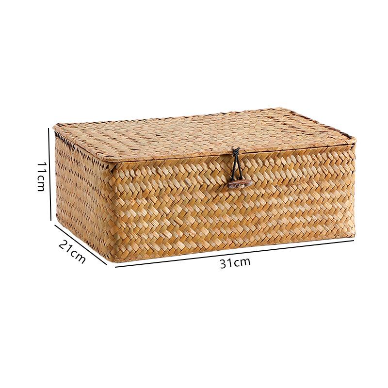 Handmade Wicker Woven Storage Box Rattan Storage Finishing Basket with Lid Sundry Bath Cosmetic Towel Container Laundry Basket