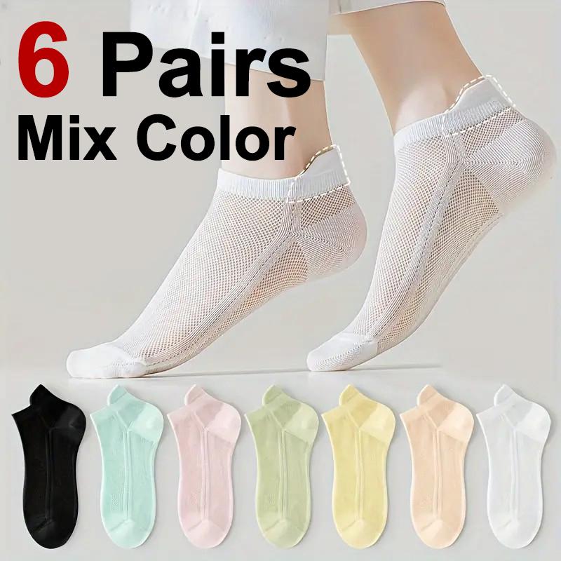 

6/12 пар тонких сетчатых однотонных женских коротких носков весна-лето, влагоотводящие, дышащие, дофаминовые, с цветовой блокировкой, повседневные носки One Size