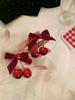 Designer Red Cherry Cloth Bow Hair Clip Sweet Women Fashion Double Layer Barrettes Lolita Headdress Female Korean Cute Velvet Ribbon Hairpin Girl