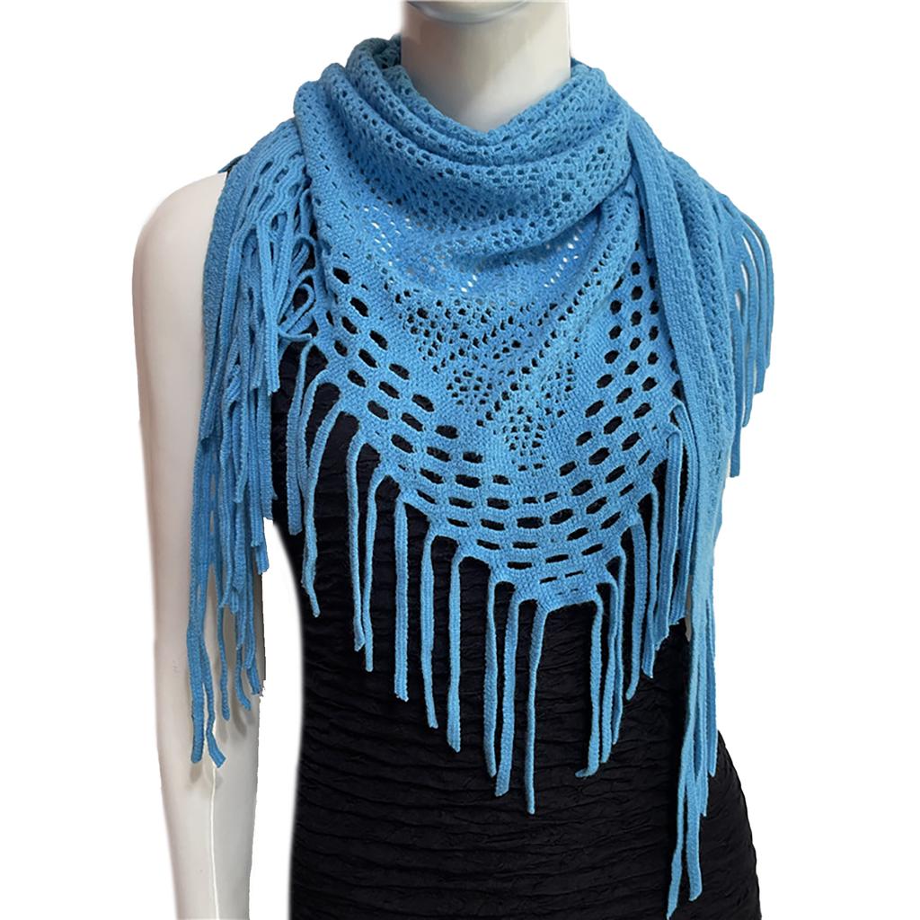 Women's Hollowed Knitted Triangular Scarf Imitation Cashmeres Soft Winter Shawl Wrap Neckerchief Blanket with Fringes