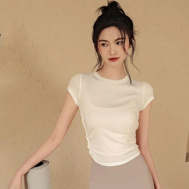

Summer Womens White Ruched Short Sleeve Crop Top Round Neck T Shirt S білий