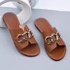 Slippers women's outer wear summer new large size flat bottom fashion metal chain word round head cool slippers