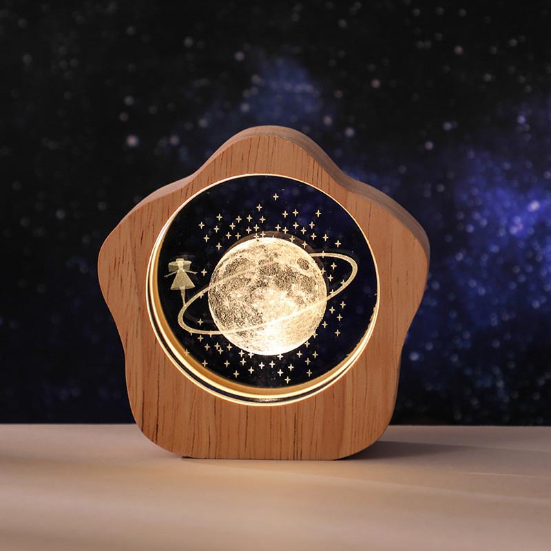 Crystal Desktop Luminous Ornaments Wooden Frame USB Night Light Gift