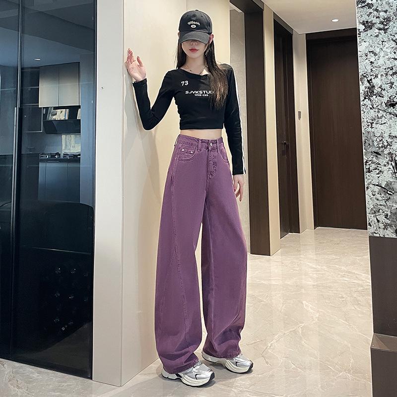 Women s High Waist Purple Wide-Leg Jeans - 2025 Autumn Fashion L фиолетовый