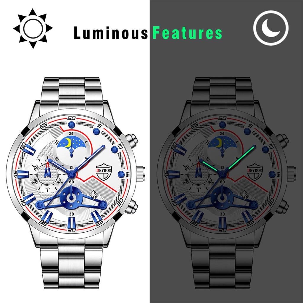 Waterproof Analog Luminous Star and Moon Quartz Simple and Stylish Fashion Accessory Perfect Gift for and Day Men's Watch, Silver Watch, Men's -