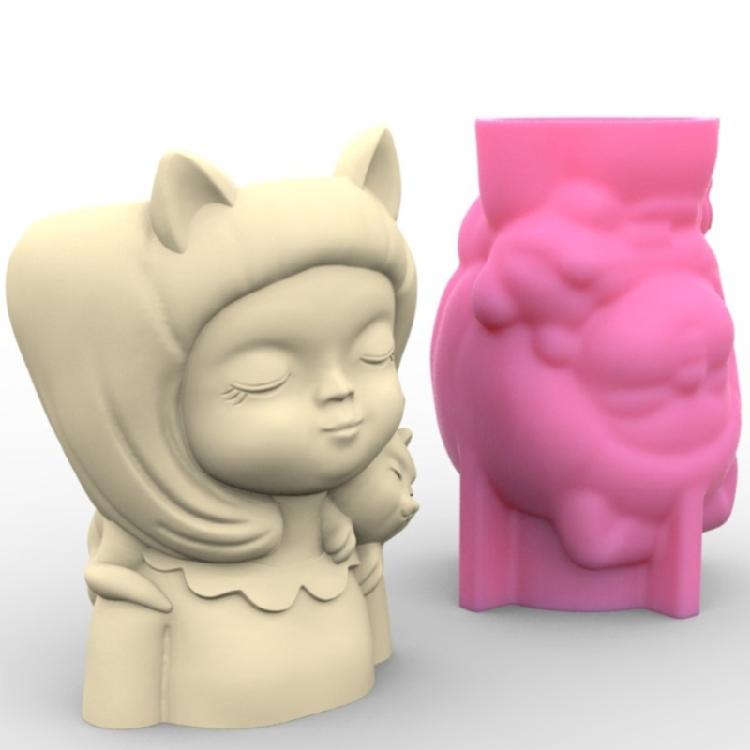 Girl and Puppy Succulent Planter Resin Mold Pen Holder Resin Cement Molds DIY