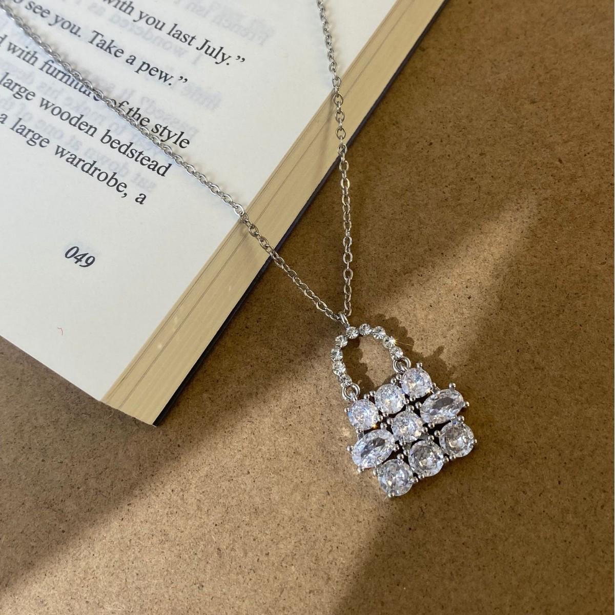 Zirconia Bag Necklace & Earrings Set - Elegant High-End Fashion for Women