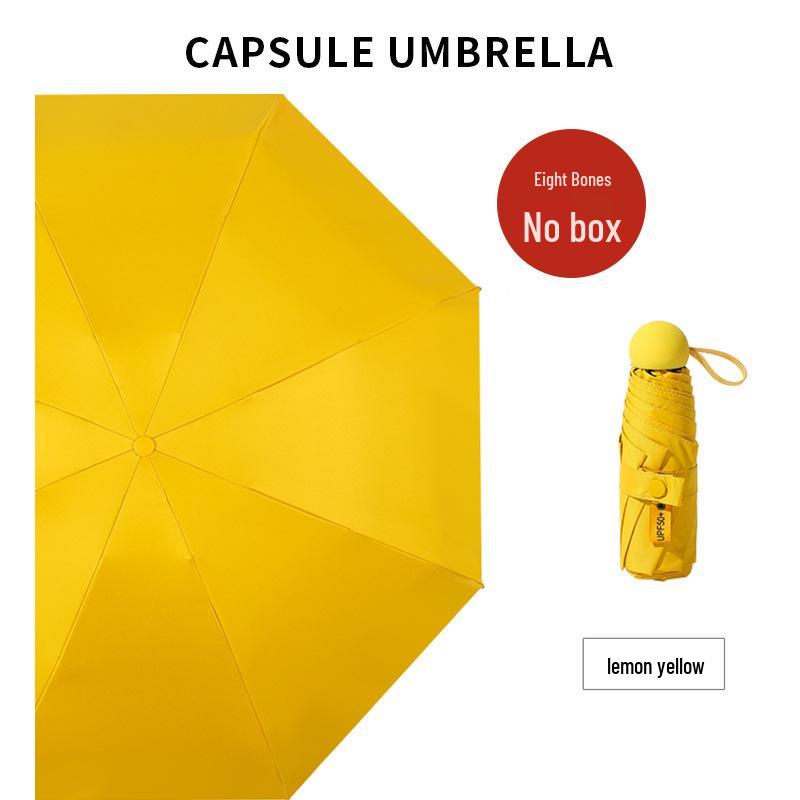 Jieguo Anti-UV Flat Handle Black Sun Umbrella - Solid Color Five-fold Design