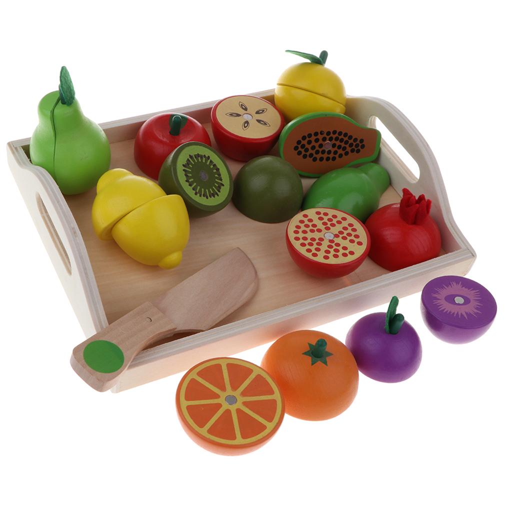 Magnetic Cutting Fruits Vegetables Kitchen Food Toy Wooden Playset Gift