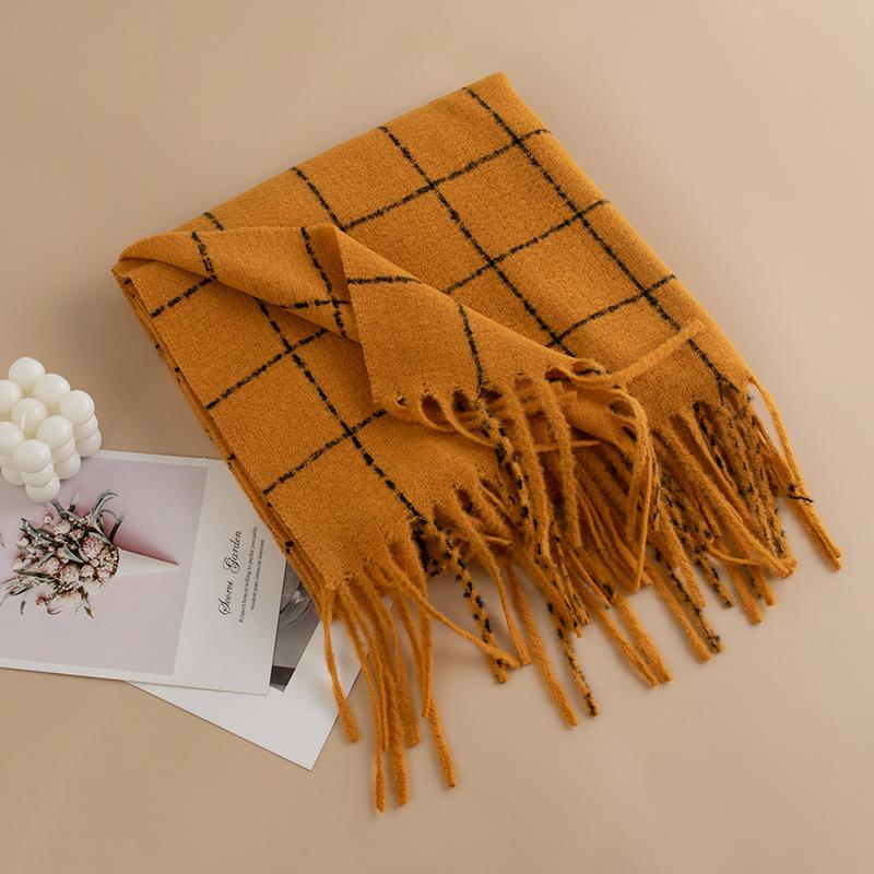 Plaid Scarf Women's Winter New Korean Version Versatile Imitation Cashmere Scarf Couple's Warm Shawl Men's Autumn and Winter